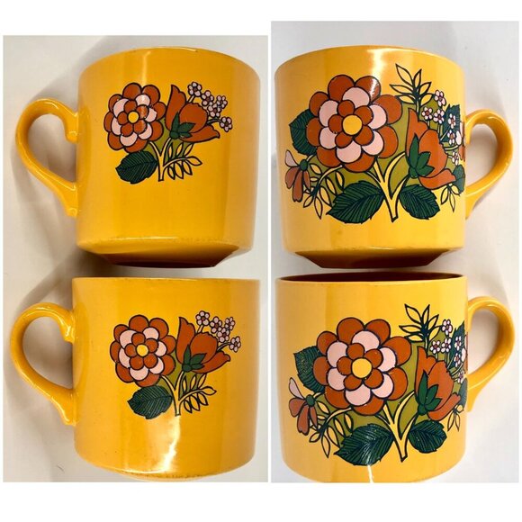 CARTWRIGHT & EDWARDS Vintage 4 Pce Yellow Orange Floral Midcentury Cup & Saucer - Picture 2 of 16